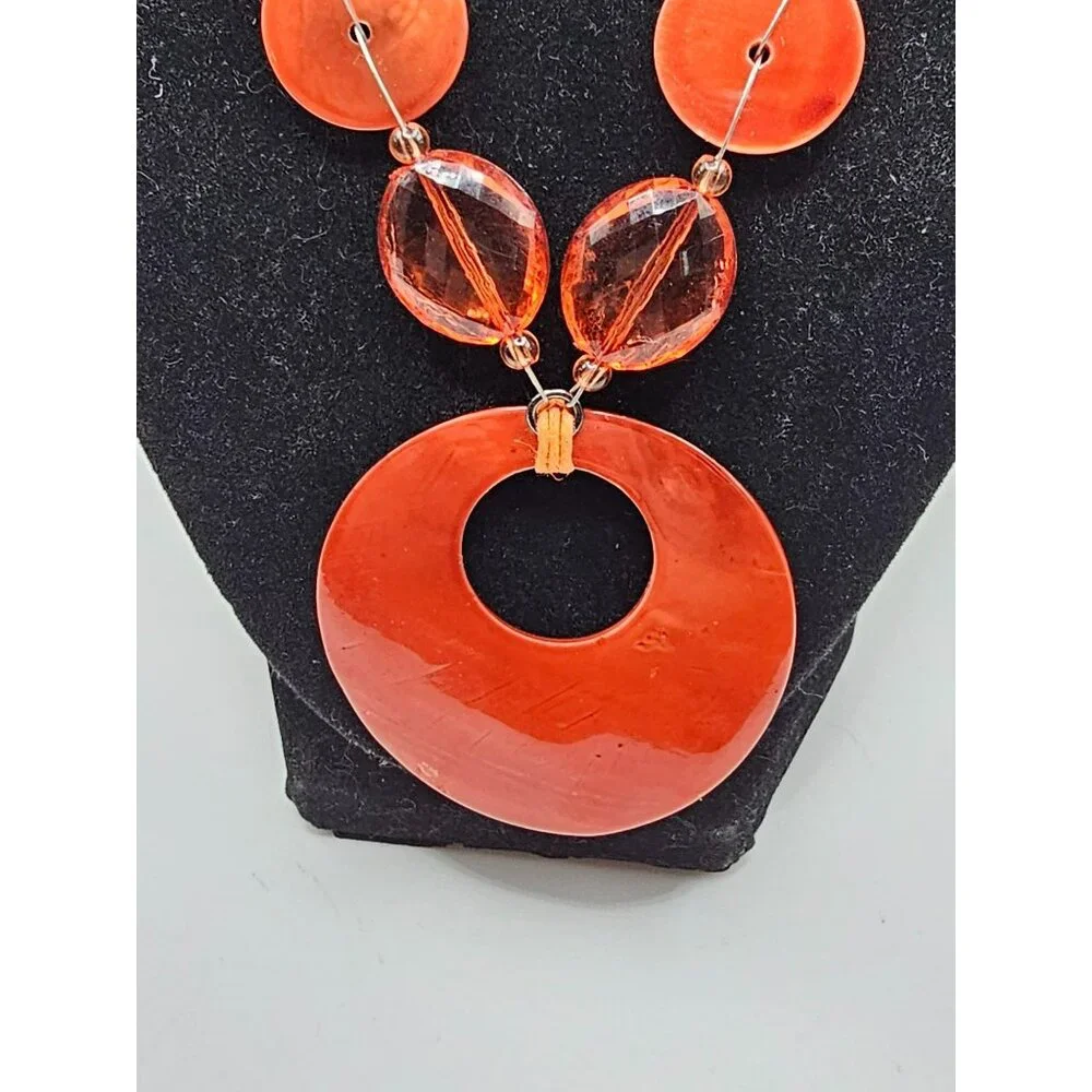 Handmade Red Shell &‎ Crystal Beaded Necklace With Large Pendant